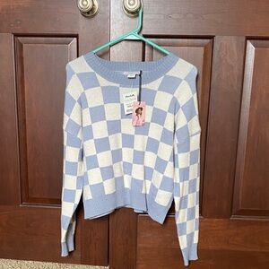 Sincerely Jules Blue and Cream Checkered Sweater